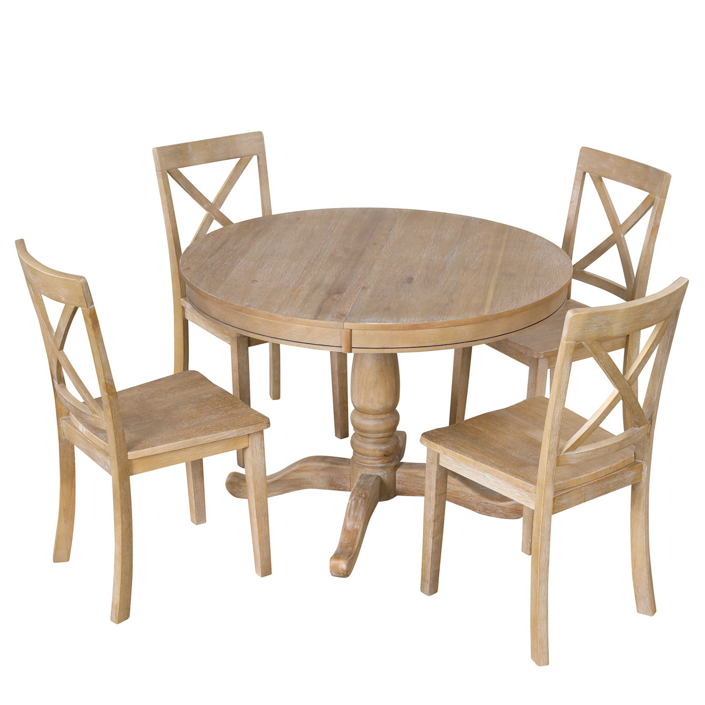 Modern Dining Table Set, Natural Wood Wash -5 pcs.