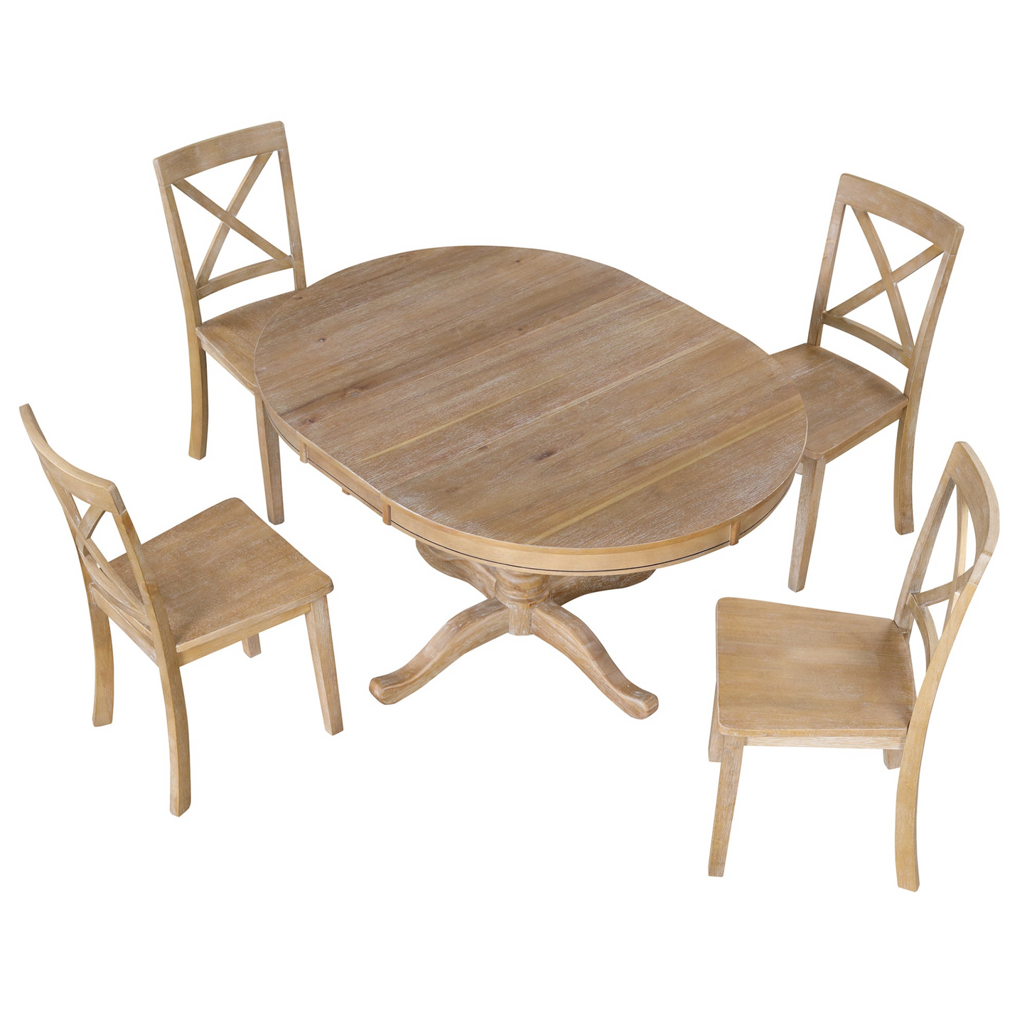 Modern Dining Table Set, Natural Wood Wash -5 pcs.