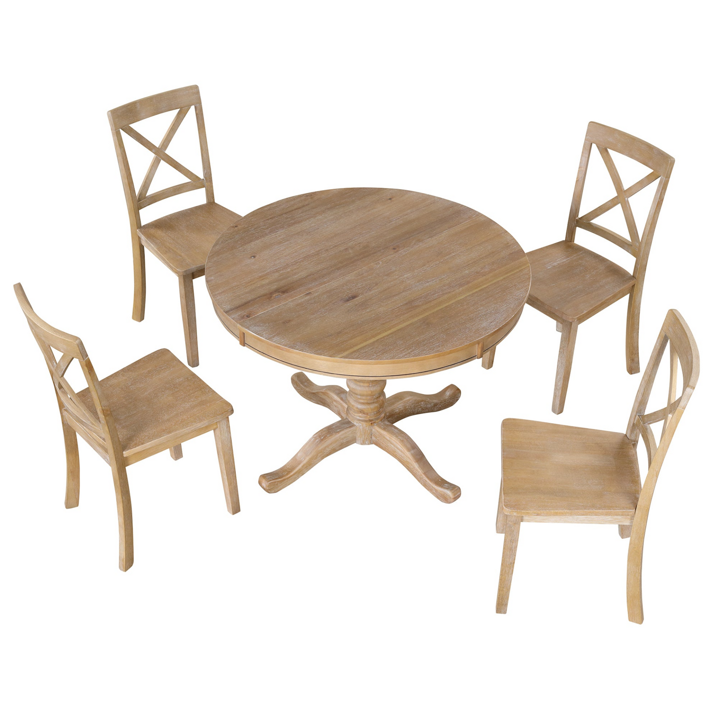 Modern Dining Table Set, Natural Wood Wash -5 pcs.