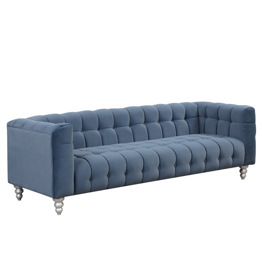 Modern Dutch Fluff Upholstered Sofa w/Solid Wood Legs, Buttoned tufted Backrest