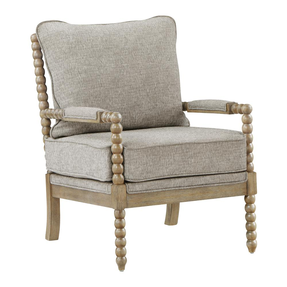 Fletcher Spindle Chair in Fog Fabric with Rustic Brown Finish