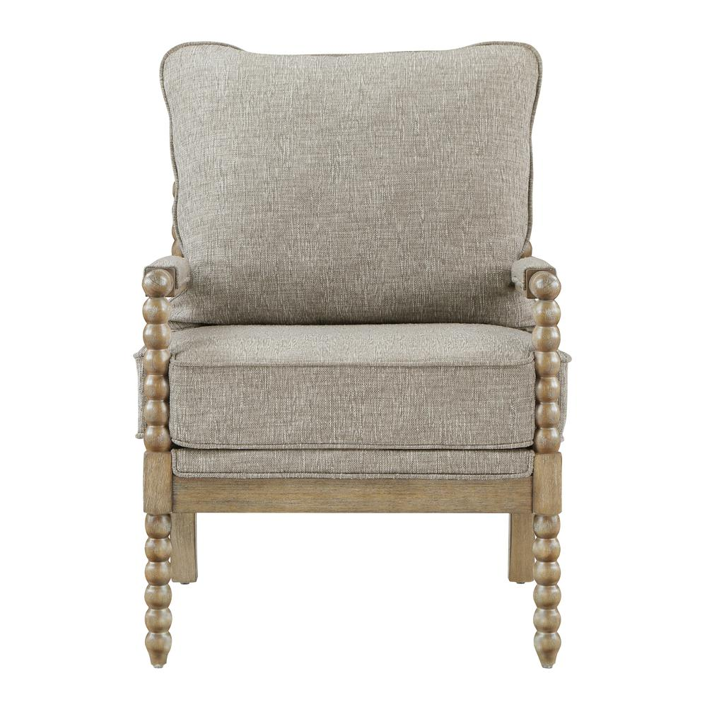 Fletcher Spindle Chair in Fog Fabric with Rustic Brown Finish