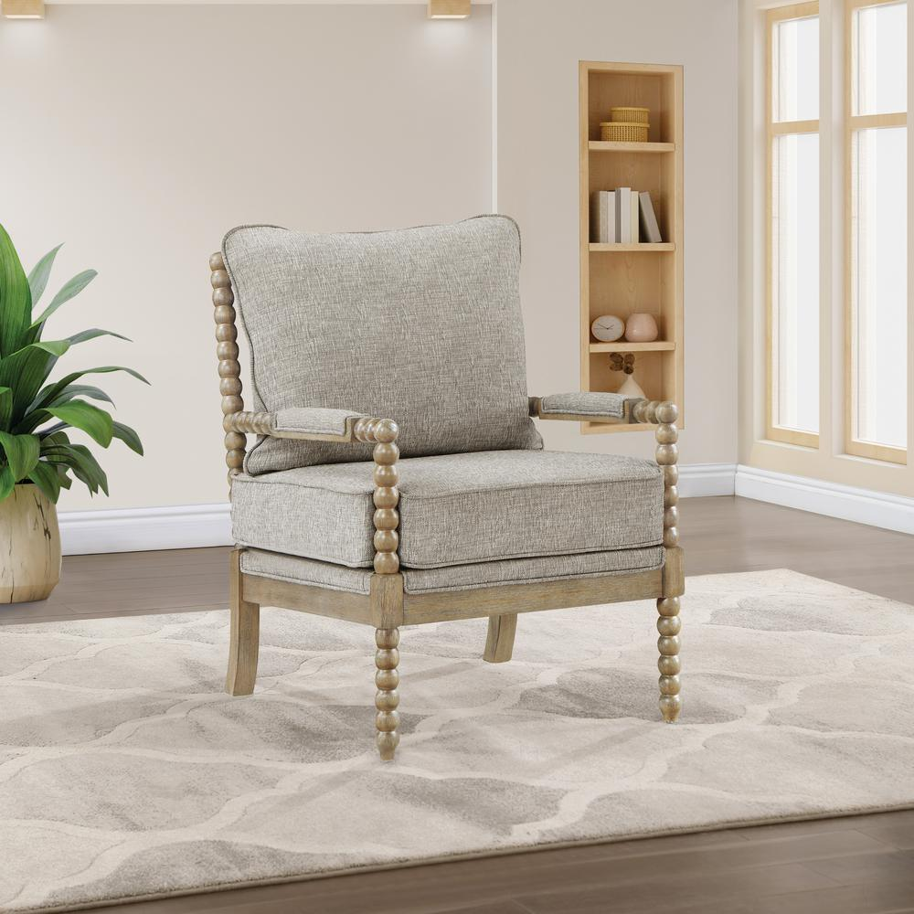 Fletcher Spindle Chair in Fog Fabric with Rustic Brown Finish