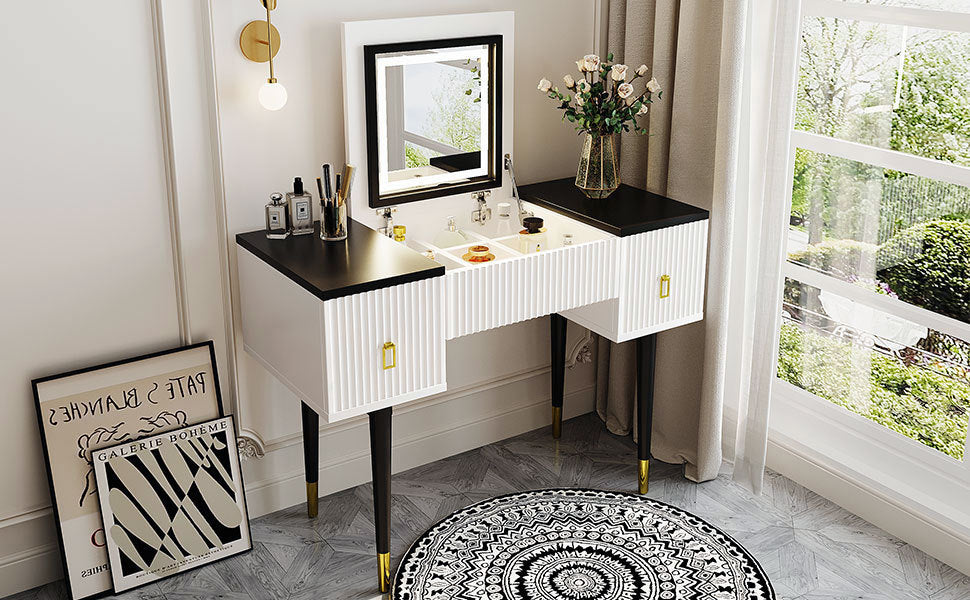 Modern Vanity Table Set w/Flip-top Mirror and LED Light