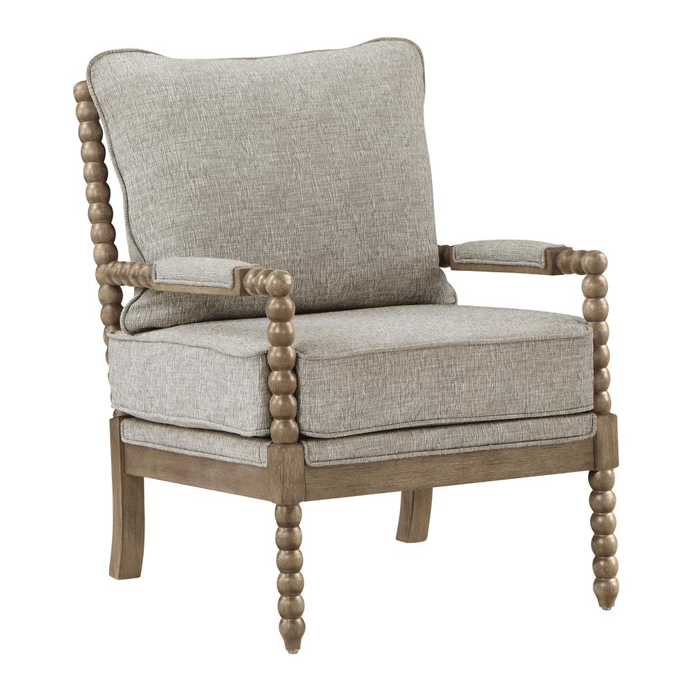 Fletcher Spindle Chair in Fog Fabric with Rustic Brown Finish