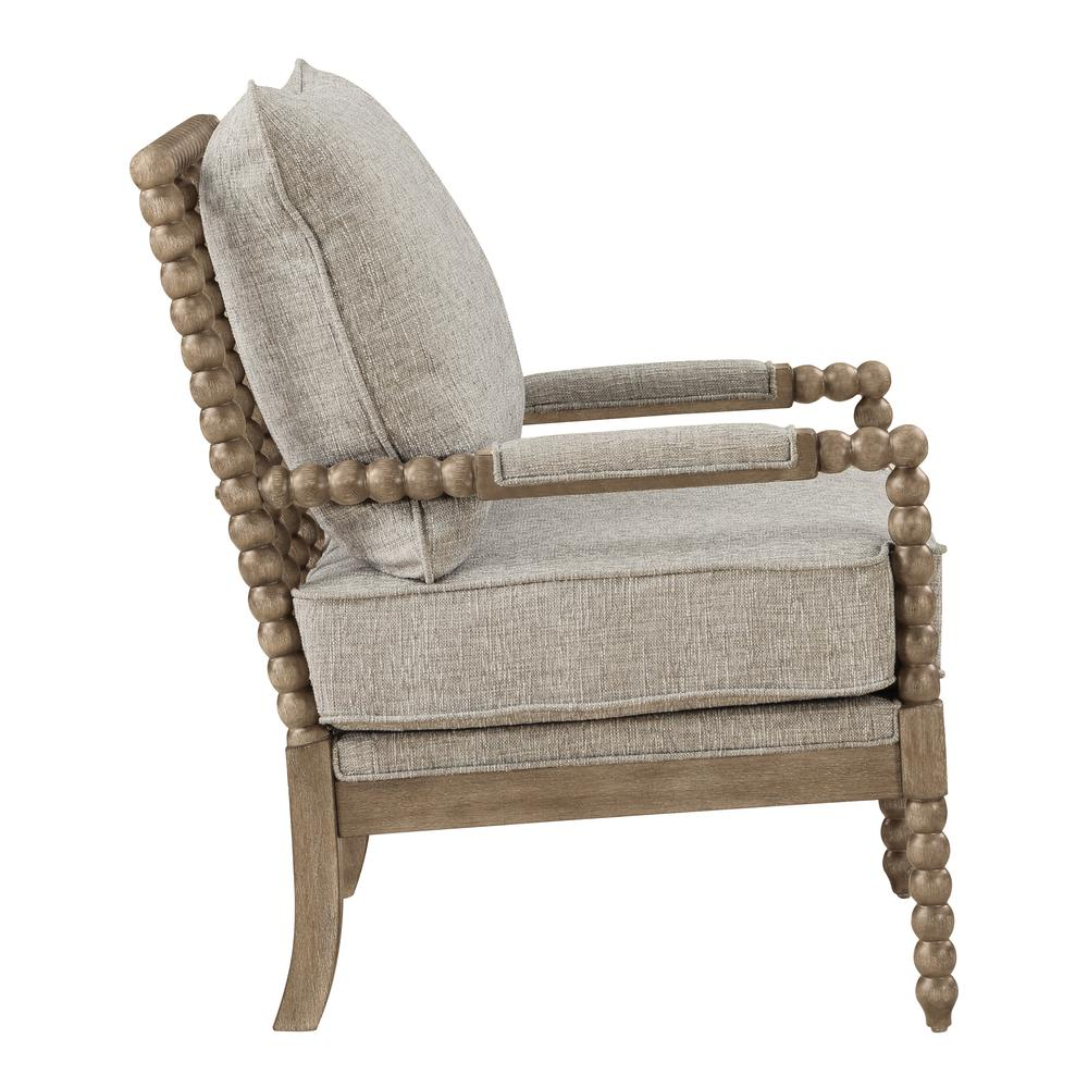 Fletcher Spindle Chair in Fog Fabric with Rustic Brown Finish