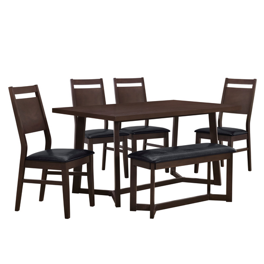 Farmhouse Dining Table Set w/Upholstered Chairs and Bench -6 pcs.