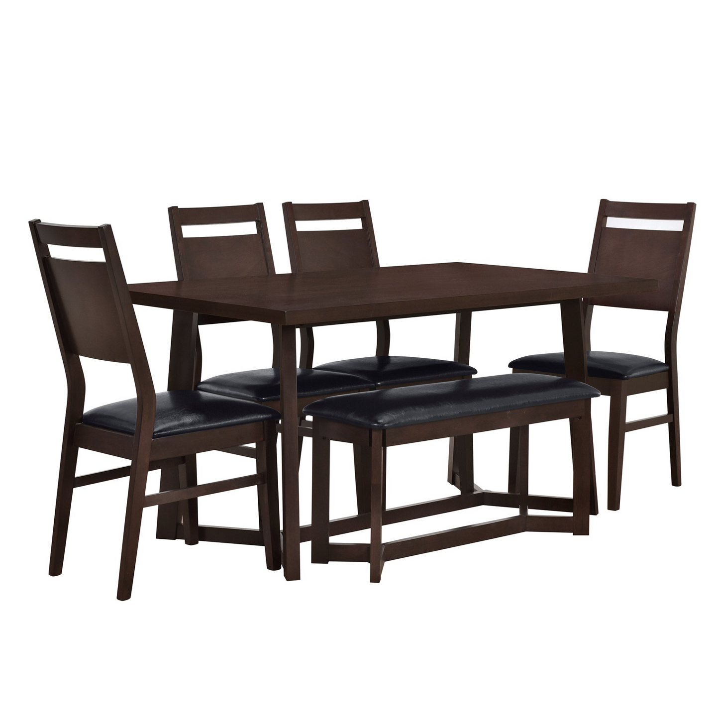 Farmhouse Dining Table Set w/Upholstered Chairs and Bench -6 pcs.