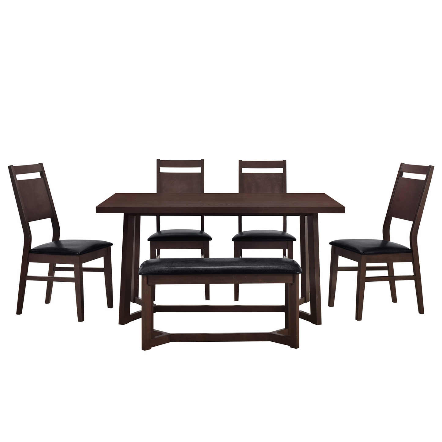 Farmhouse Dining Table Set w/Upholstered Chairs and Bench -6 pcs.