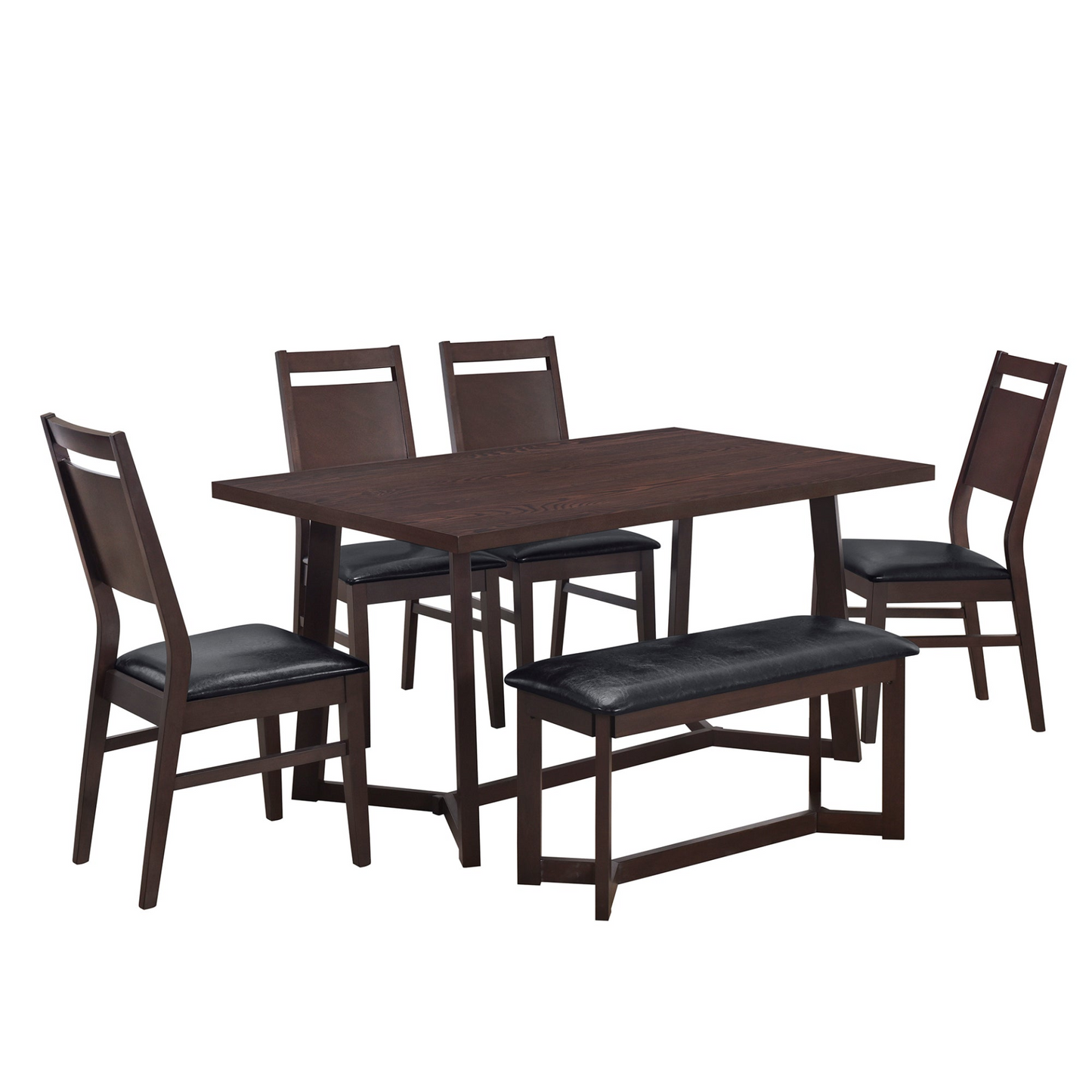 Farmhouse Dining Table Set w/Upholstered Chairs and Bench -6 pcs.