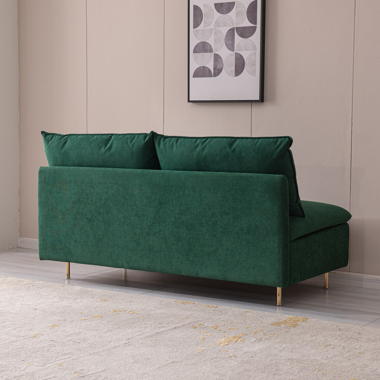 Modern Armless Loveseat Settee Bench, Emerald Cotton Linen