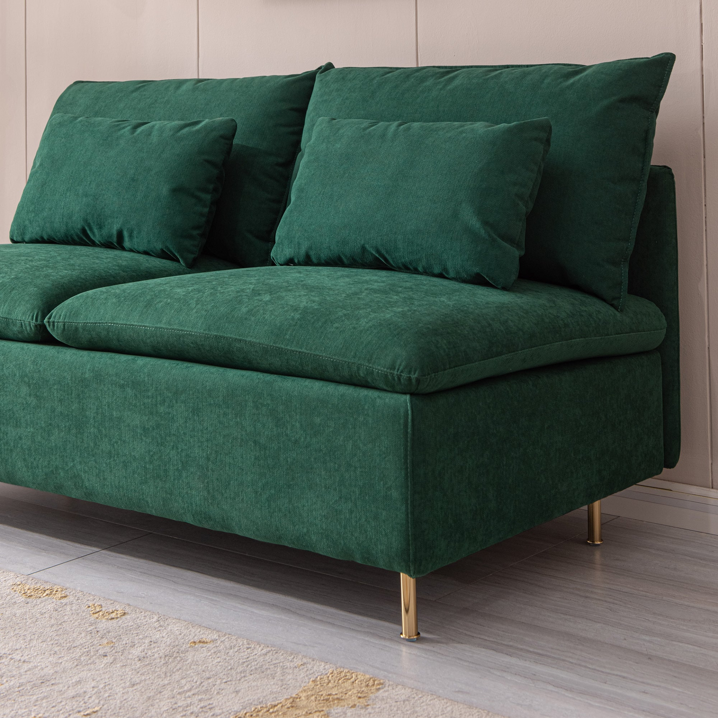 Modern Armless Loveseat Settee Bench, Emerald Cotton Linen