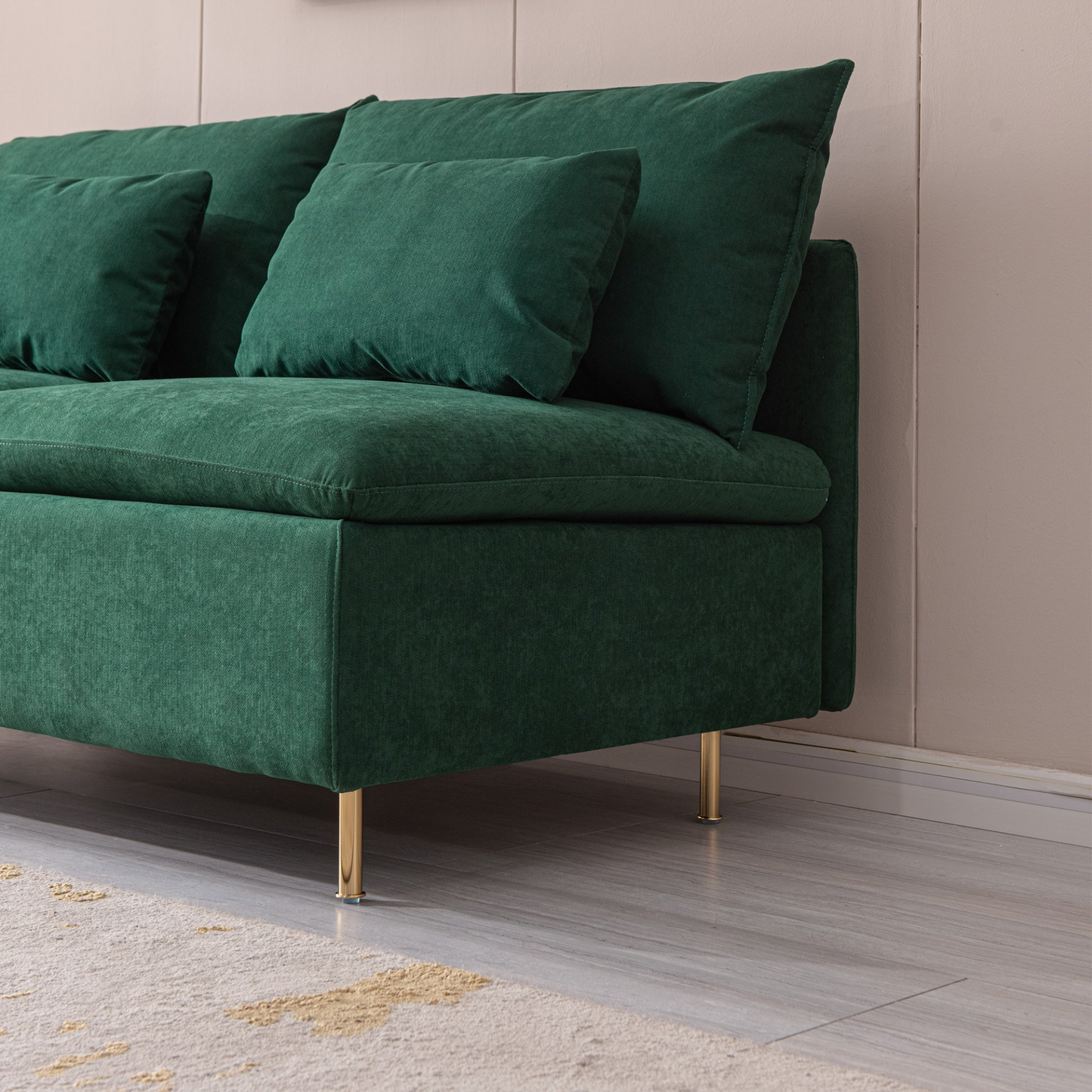 Modern Armless Loveseat Settee Bench, Emerald Cotton Linen