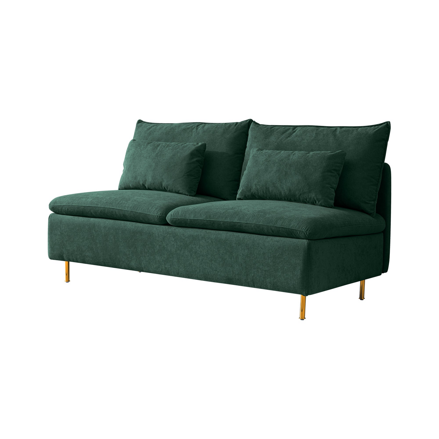 Modern Armless Loveseat Settee Bench, Emerald Cotton Linen