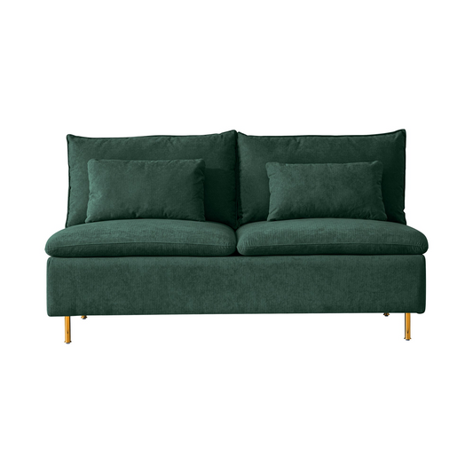 Modern Armless Loveseat Settee Bench, Emerald Cotton Linen