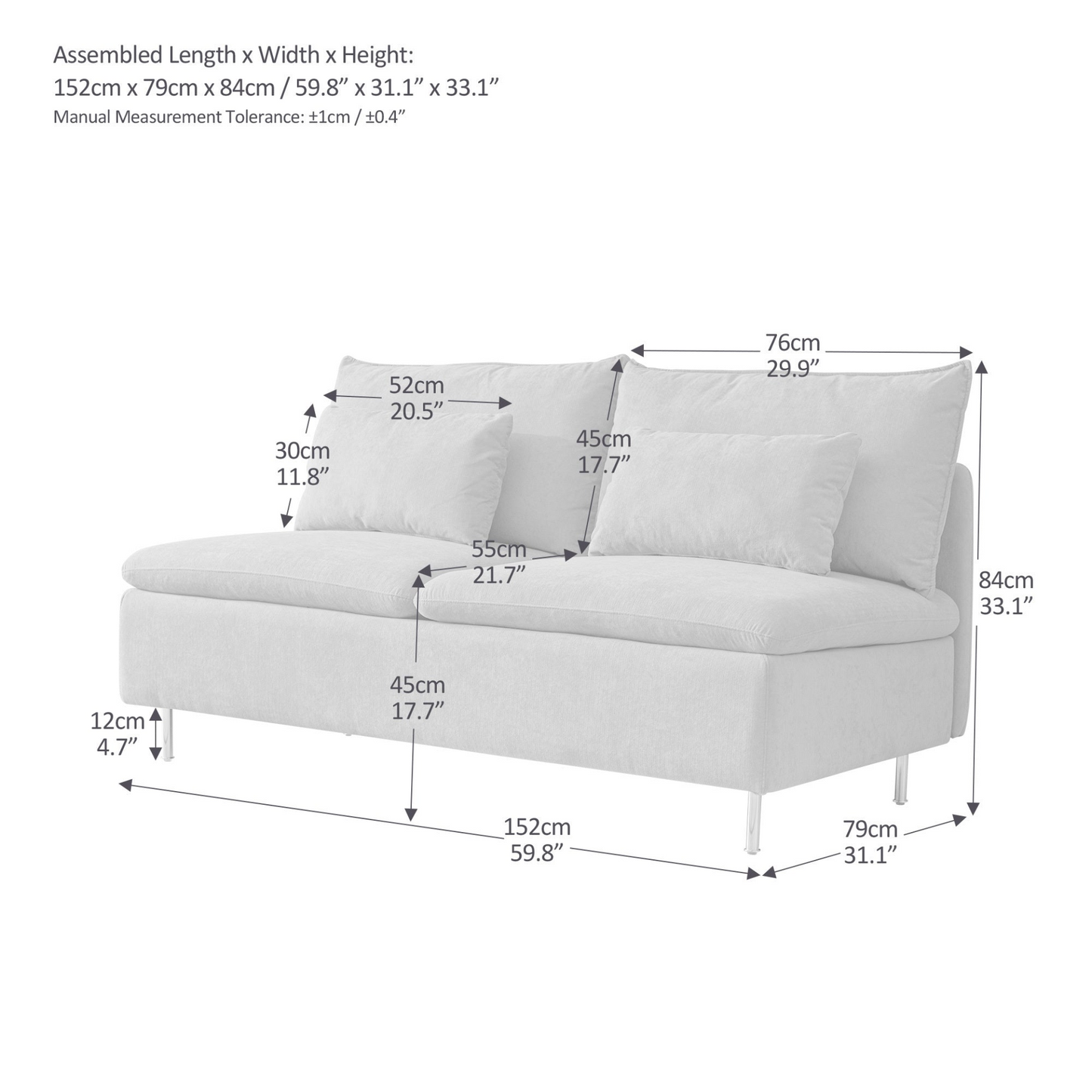 Modern Armless Loveseat Settee Bench, Emerald Cotton Linen