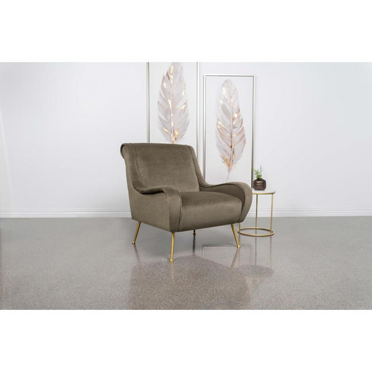 Ricci Upholstered Saddle Arms Accent Chair Truffle and Gold