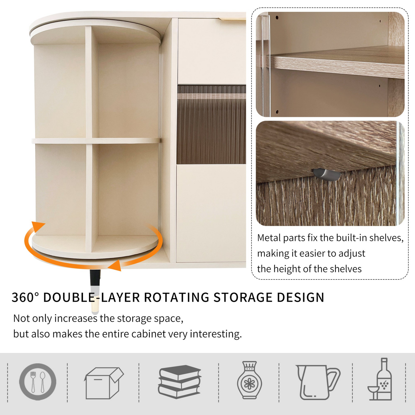 Rotating Storage Cabinet with 2 Doors and 2 Drawers