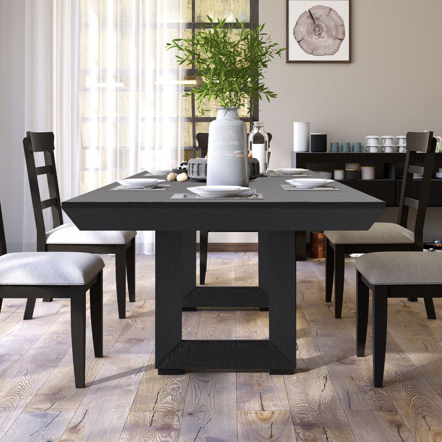 Rectangluar Dining Table(98*42*30inch) for 8-10 Person Tabletop Farmhouse Furniture Pine Wood stretchable dining table Dark Gray