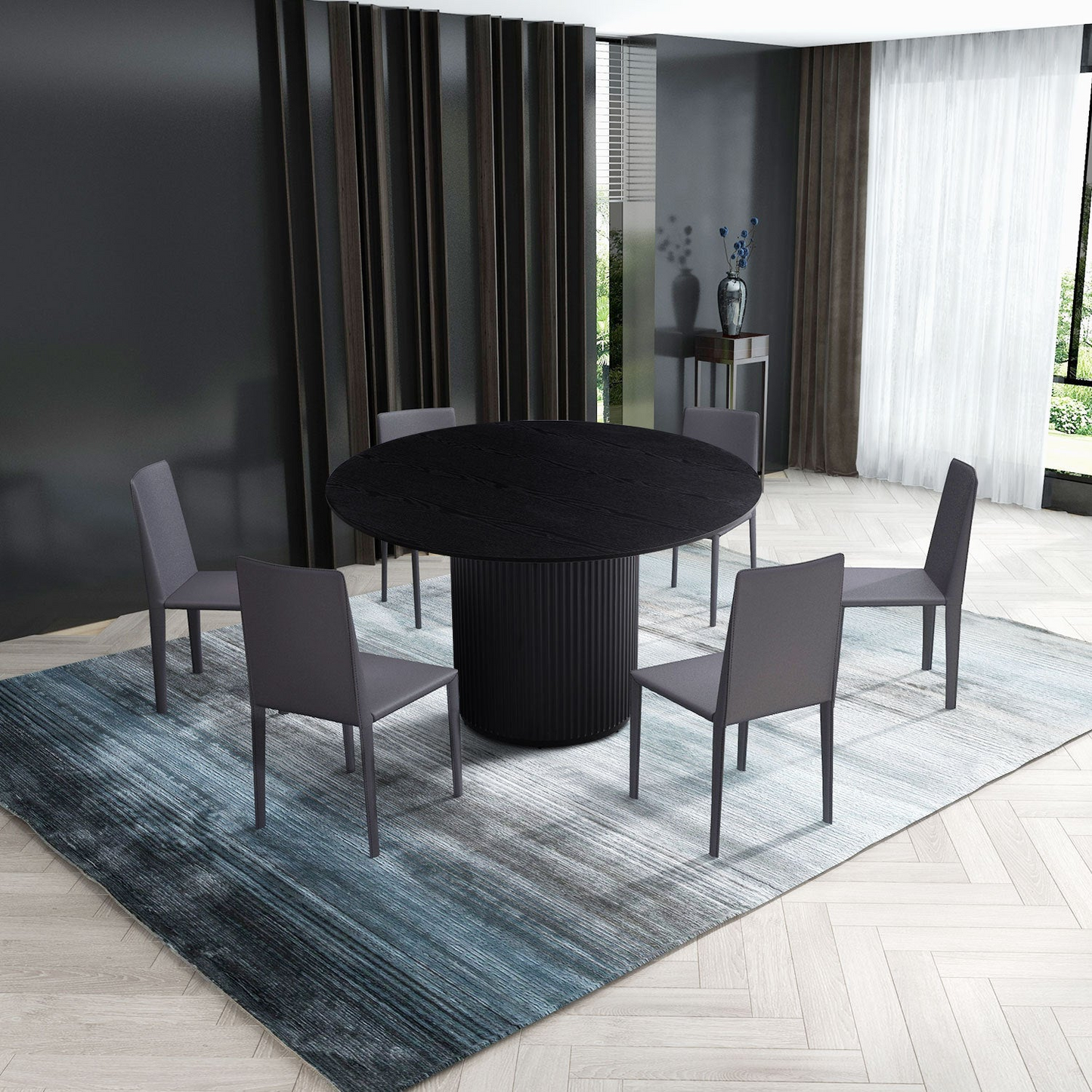 Black Round Dining Table, MDF handcraft Pedestal Dining Room Table -47.2" L x 47.2" W x 29.5" H