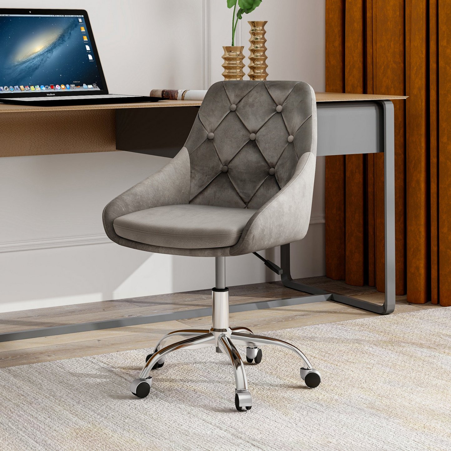 Modern Velvet Fabric Desk Chair w/Chrome Legs