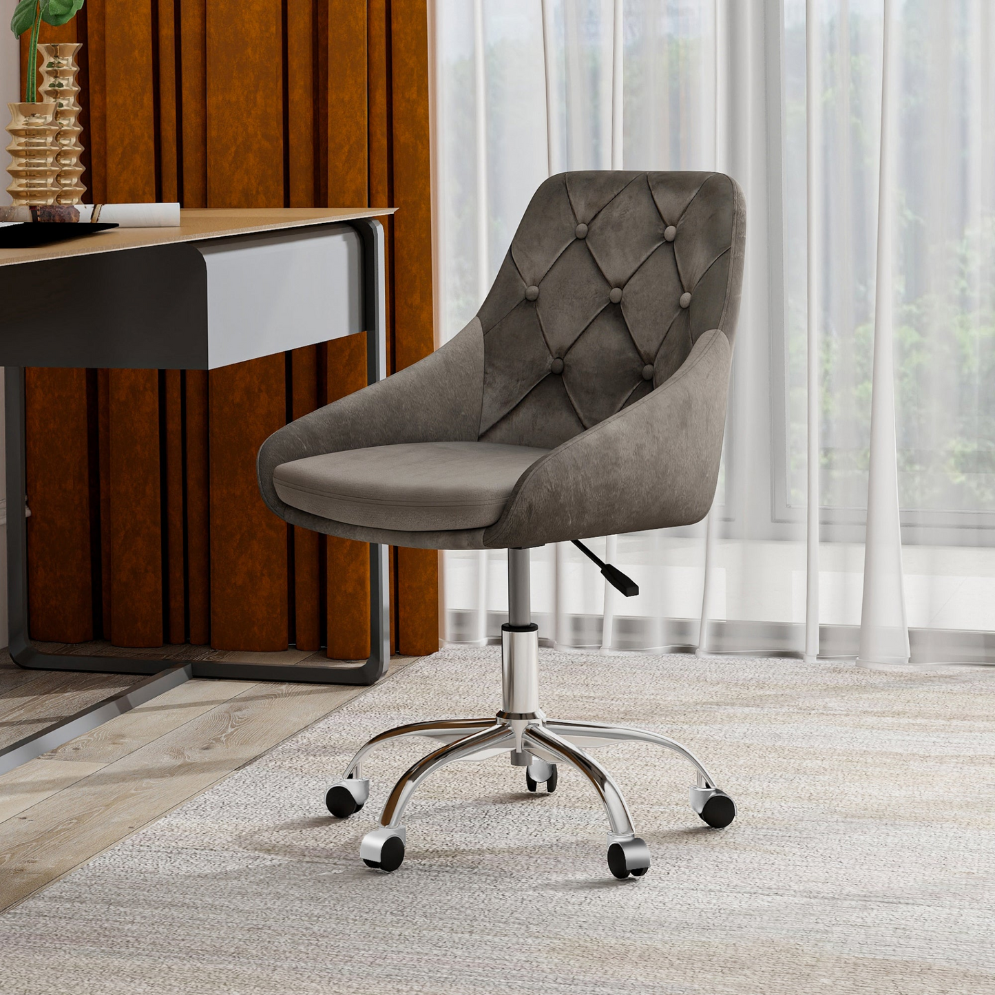 Modern Velvet Fabric Desk Chair w/Chrome Legs