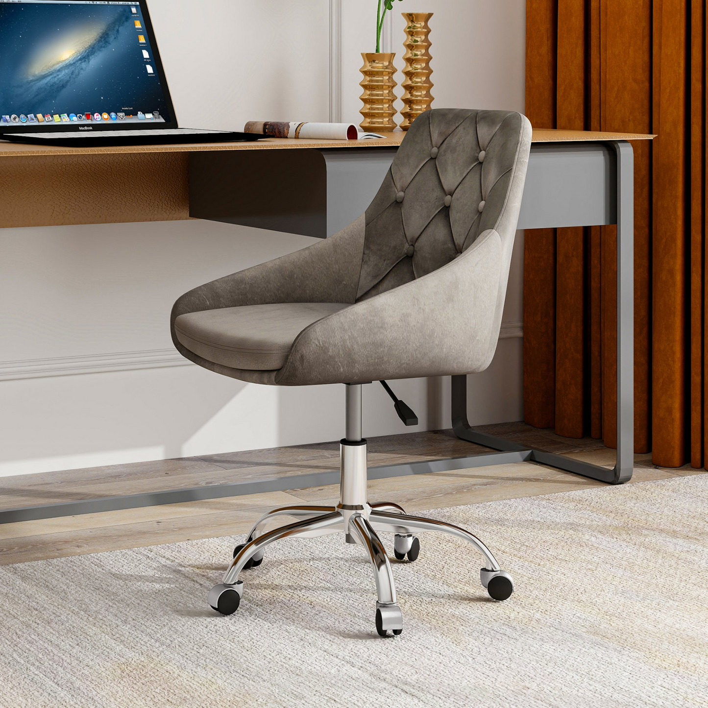 Modern Velvet Fabric Desk Chair w/Chrome Legs