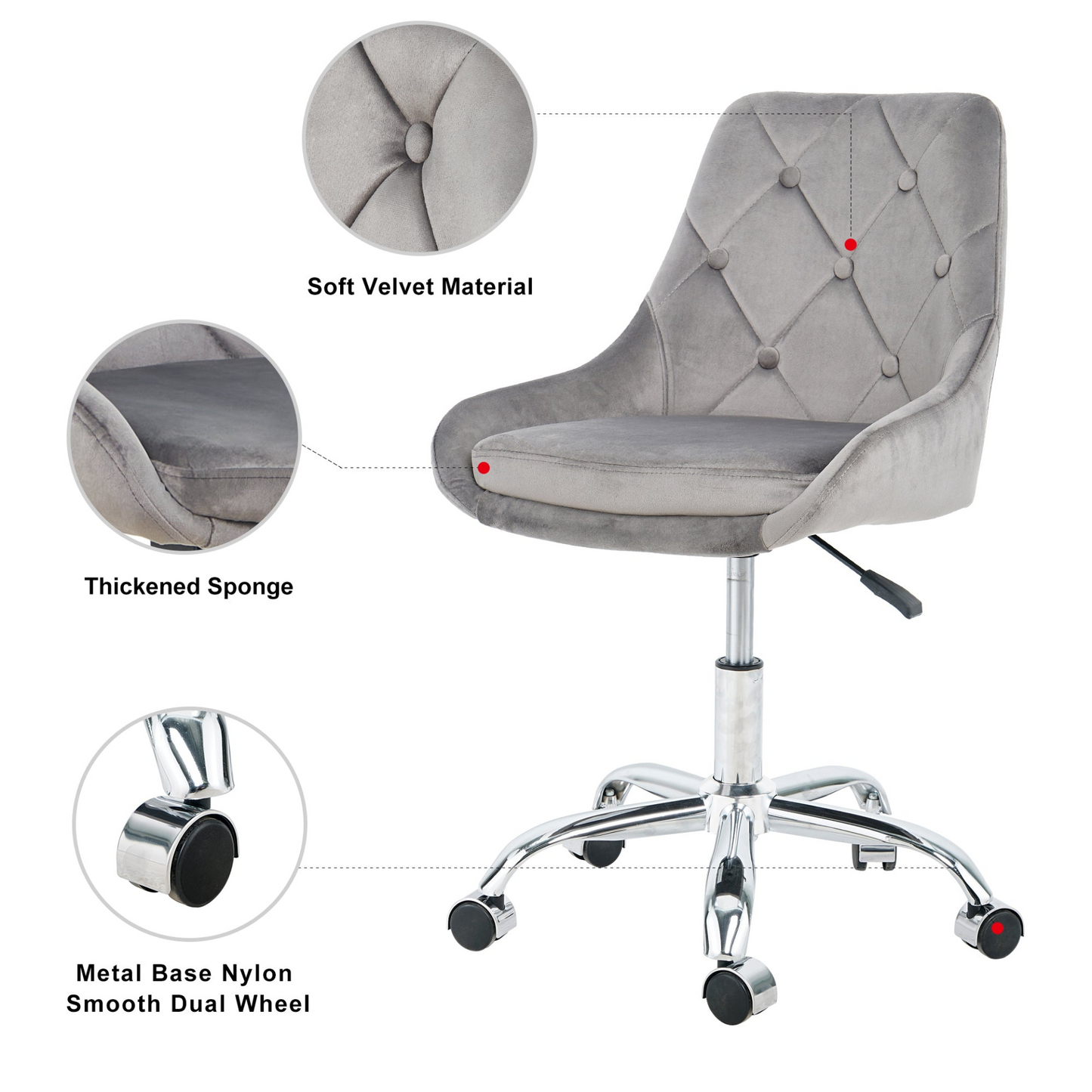 Modern Velvet Fabric Desk Chair w/Chrome Legs