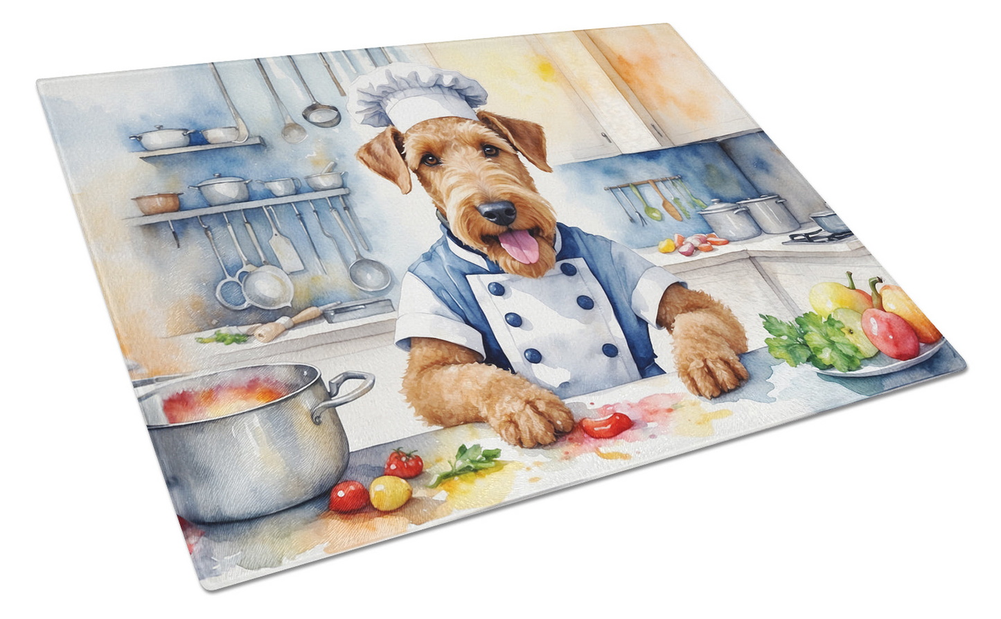 Airedale Terrier The Chef Glass Cutting Board