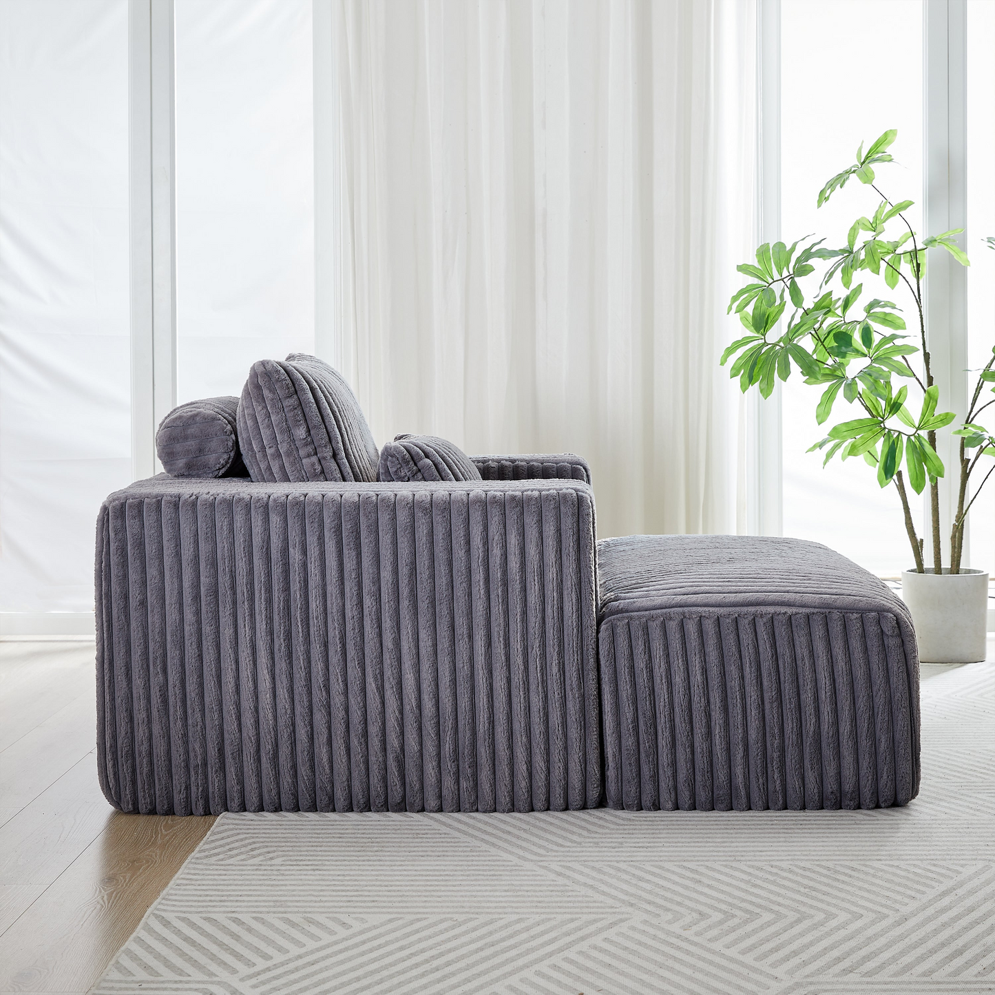 Corduroy Sponge Lounge Chair w/Removable Footrest, Fluffy Modern Sleeper Chair