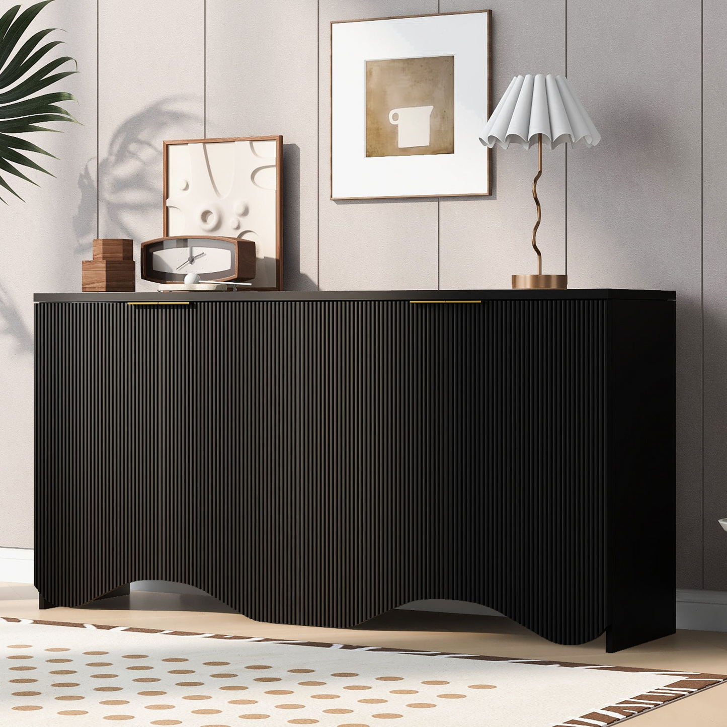 Vertical Stripes Wavy Design Four-Door Cabinet