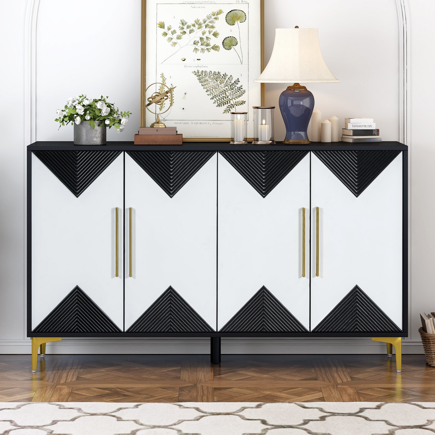 Cabinet Four-Door w/Two-Tone Triangular Pattern Doors