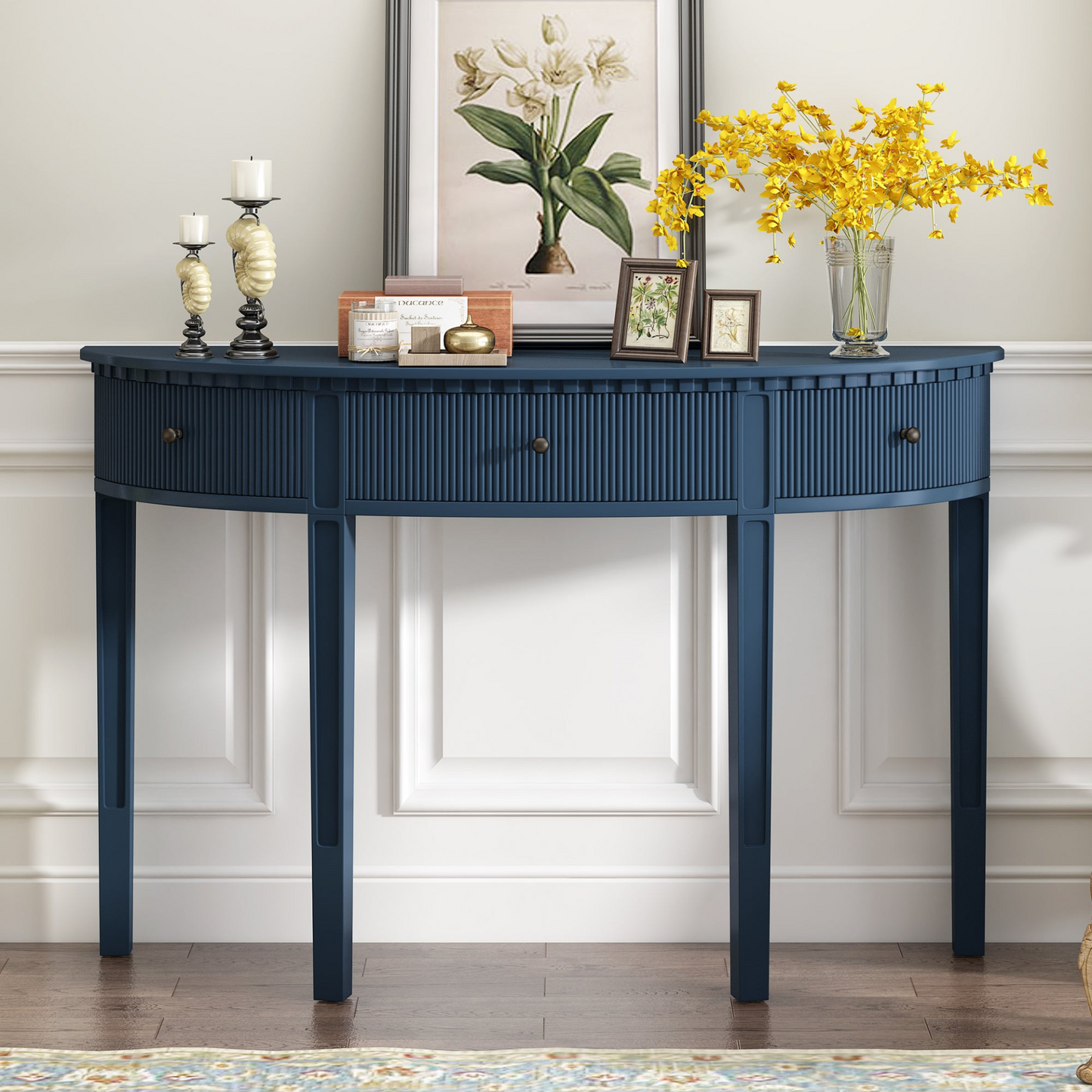 Veneer Console Table w/Vertical Stripe Drawer Front