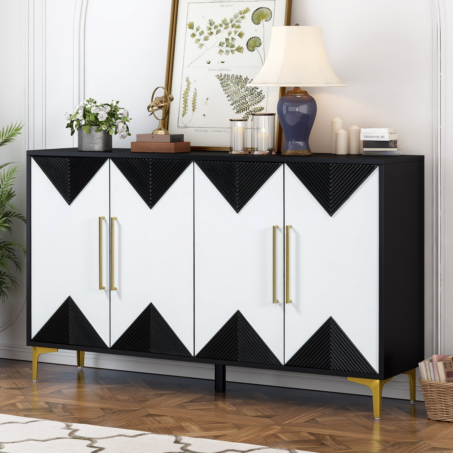 Cabinet Four-Door w/Two-Tone Triangular Pattern Doors