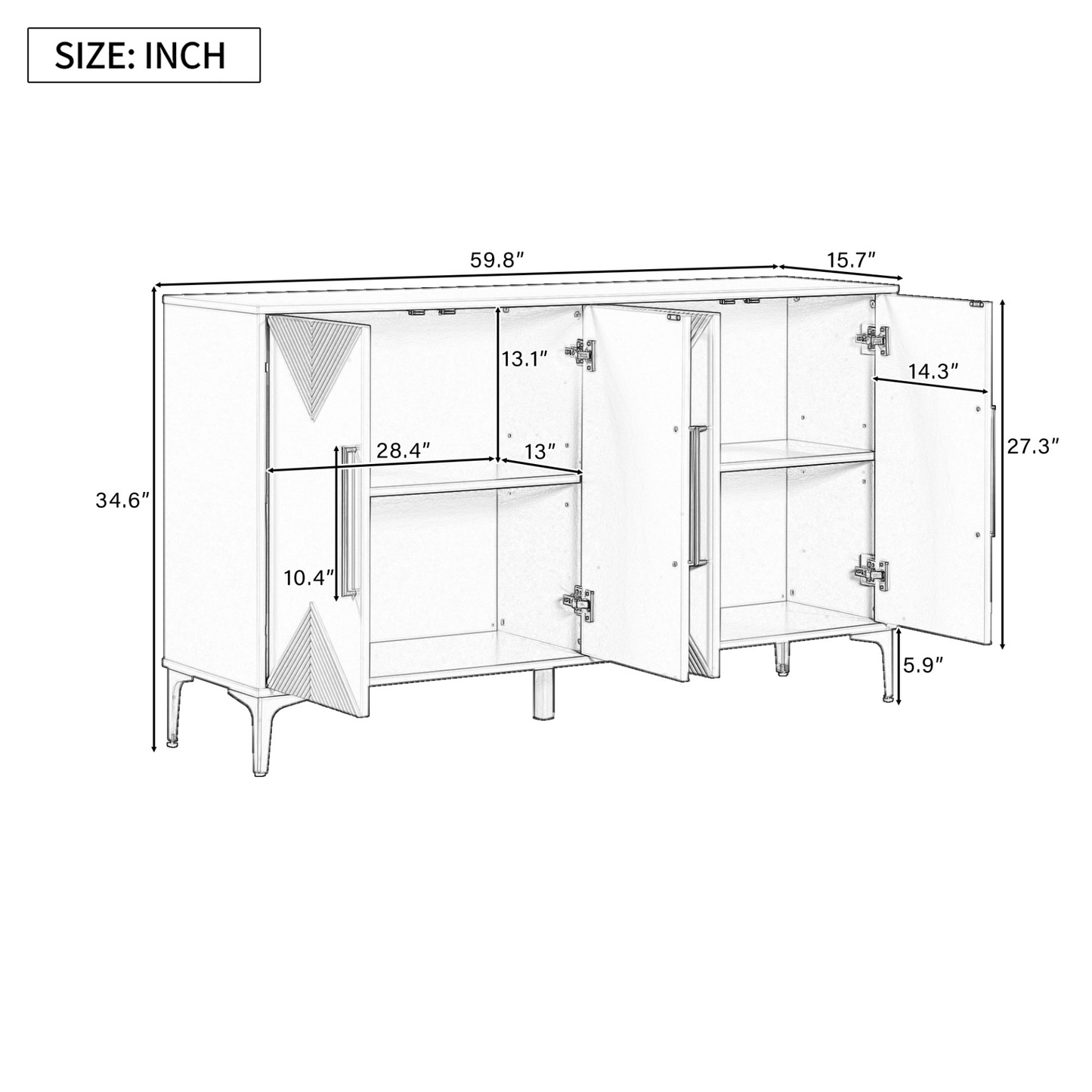 Cabinet Four-Door w/Two-Tone Triangular Pattern Doors