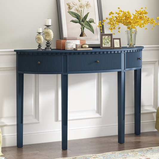 Veneer Console Table w/Vertical Stripe Drawer Front