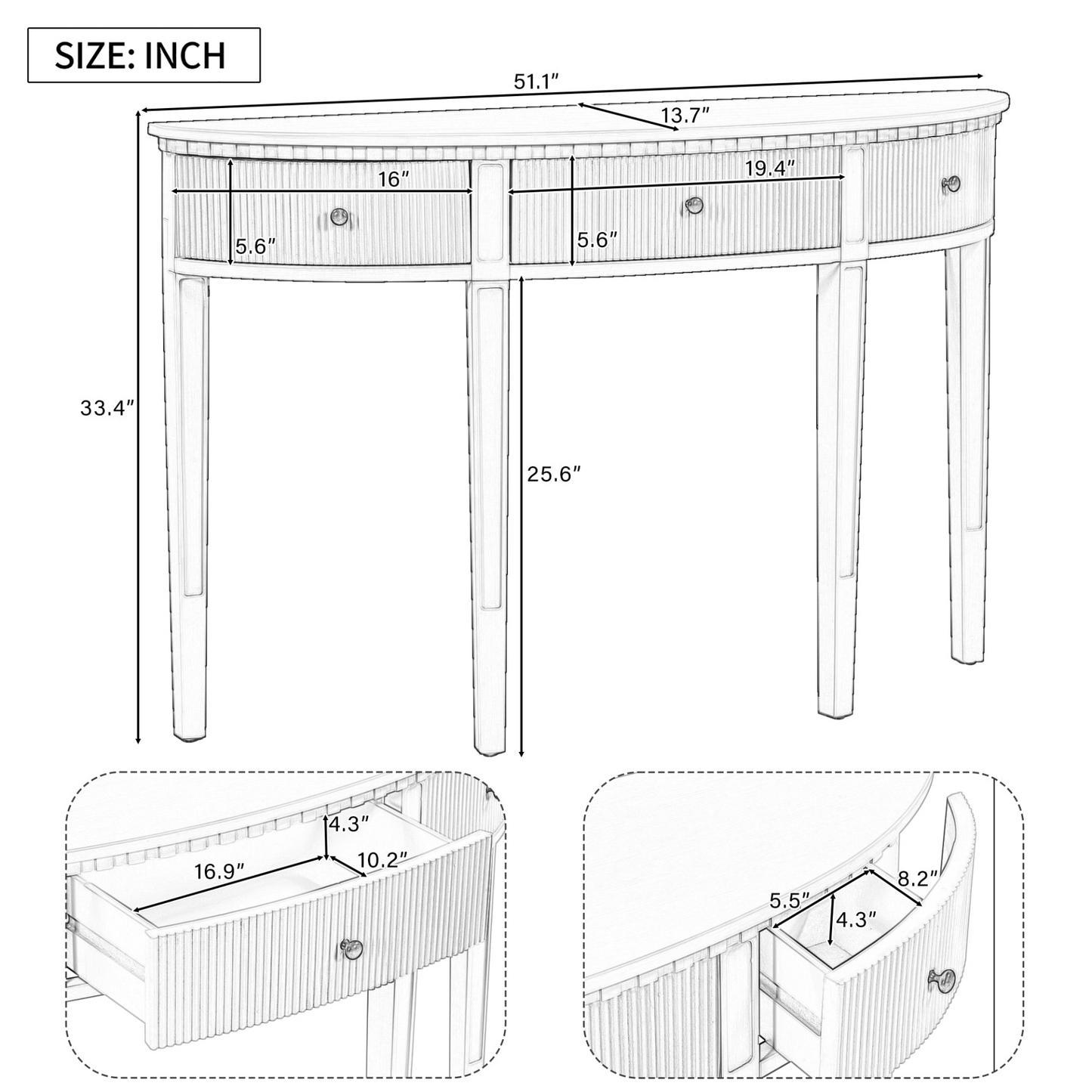 Veneer Console Table w/Vertical Stripe Drawer Front