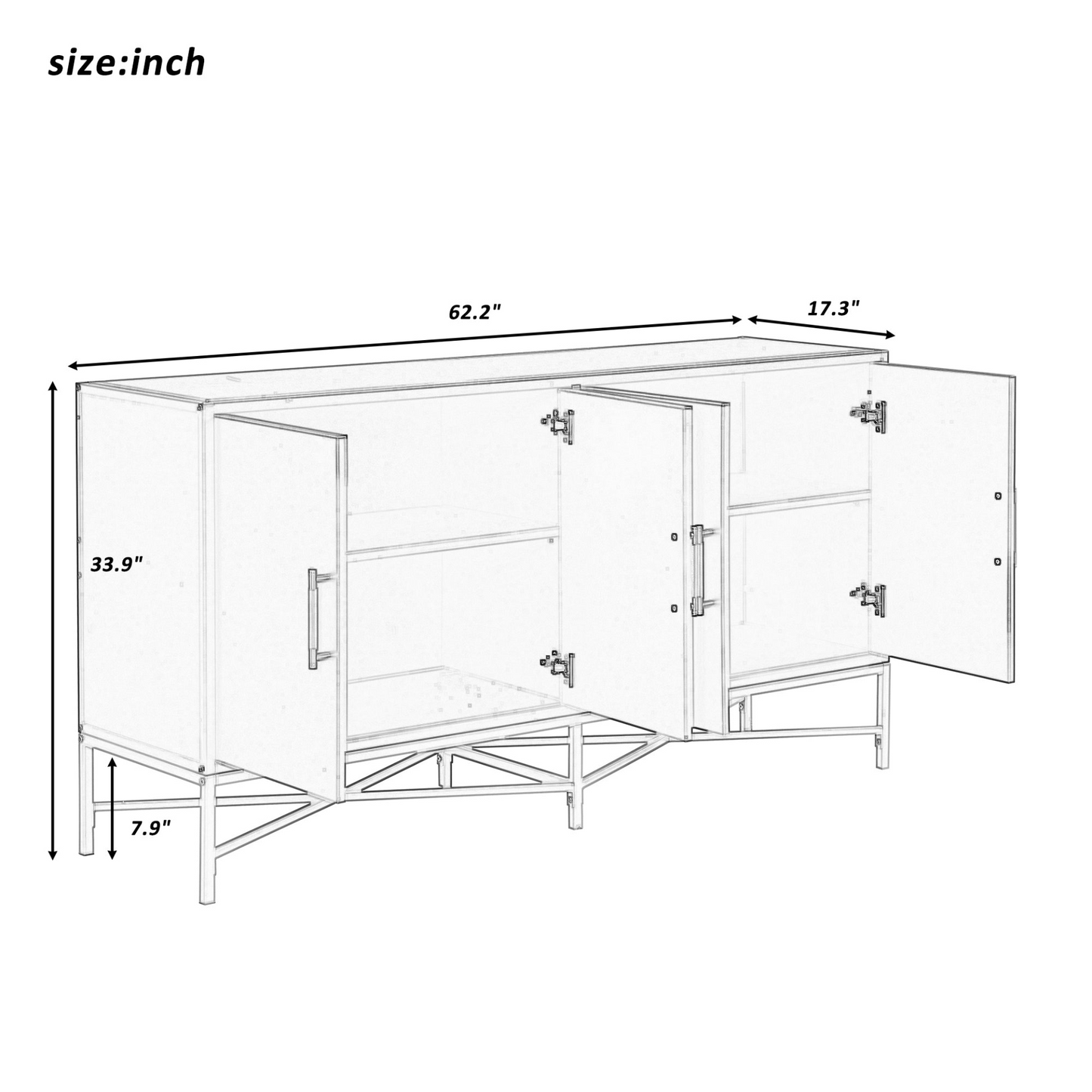 Four-Door Sideboard w/Metal and Cross-Leg Design