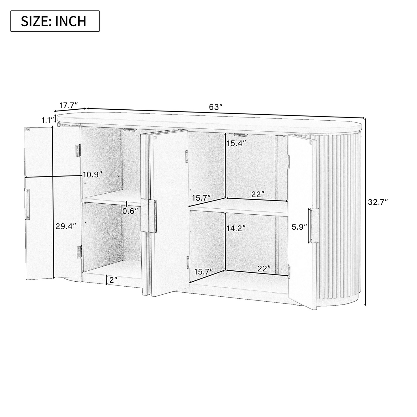 Vertical Striped Door Storage Cabinet with Metal Handles, Adjustable, Suitable for Study, Entryway and Living Room