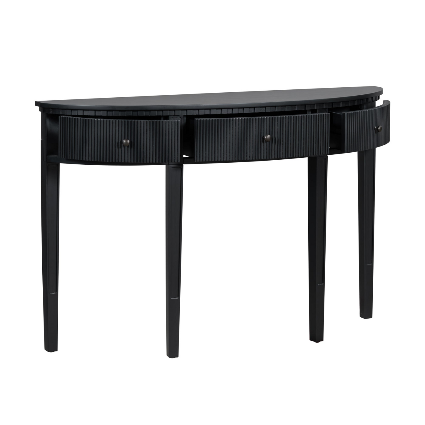 Distinctive Features of Pine Veneer Console Table with Vertical Stripe Drawer Fronts and Four Legs