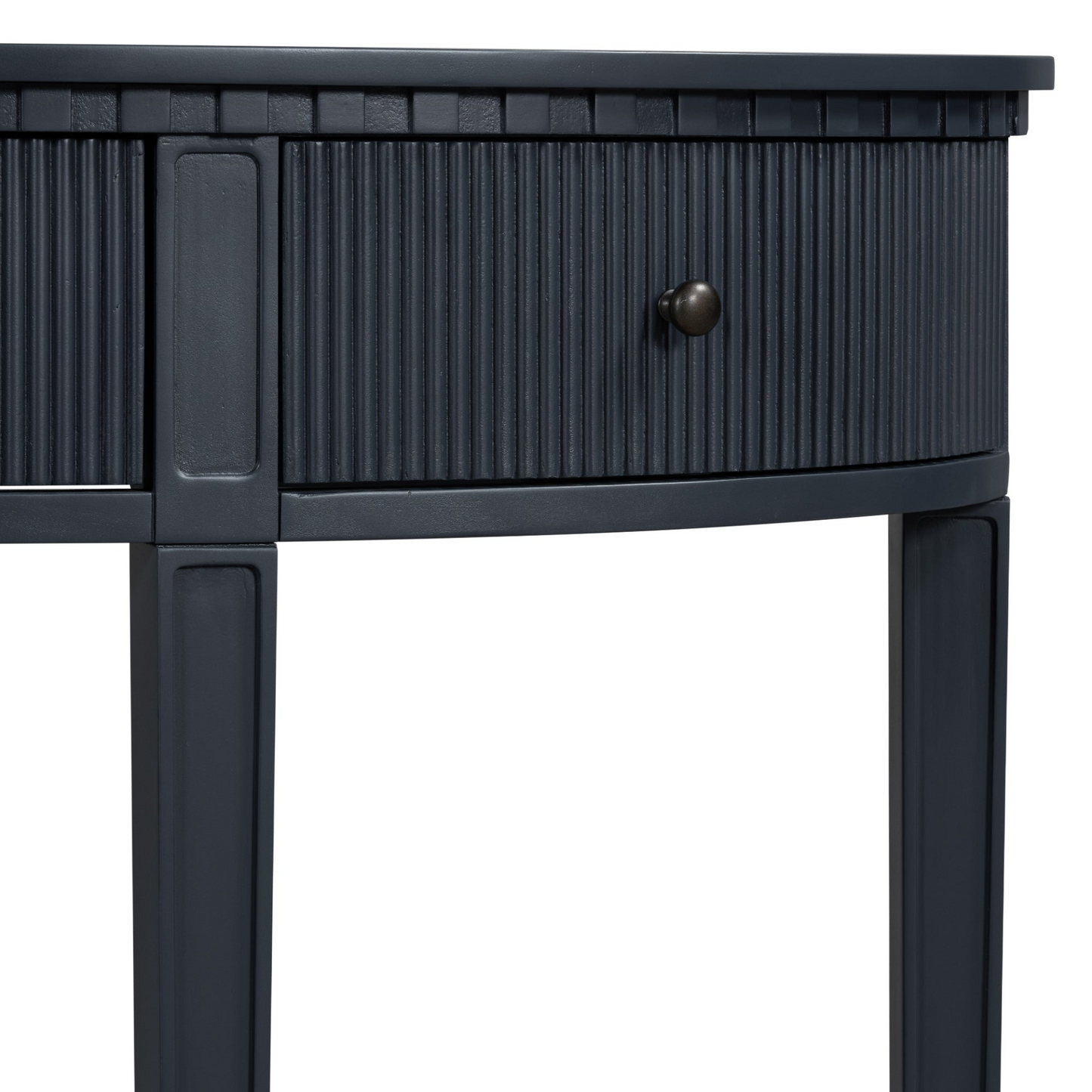 Distinctive Features of Pine Veneer Console Table with Vertical Stripe Drawer Fronts and Four Legs