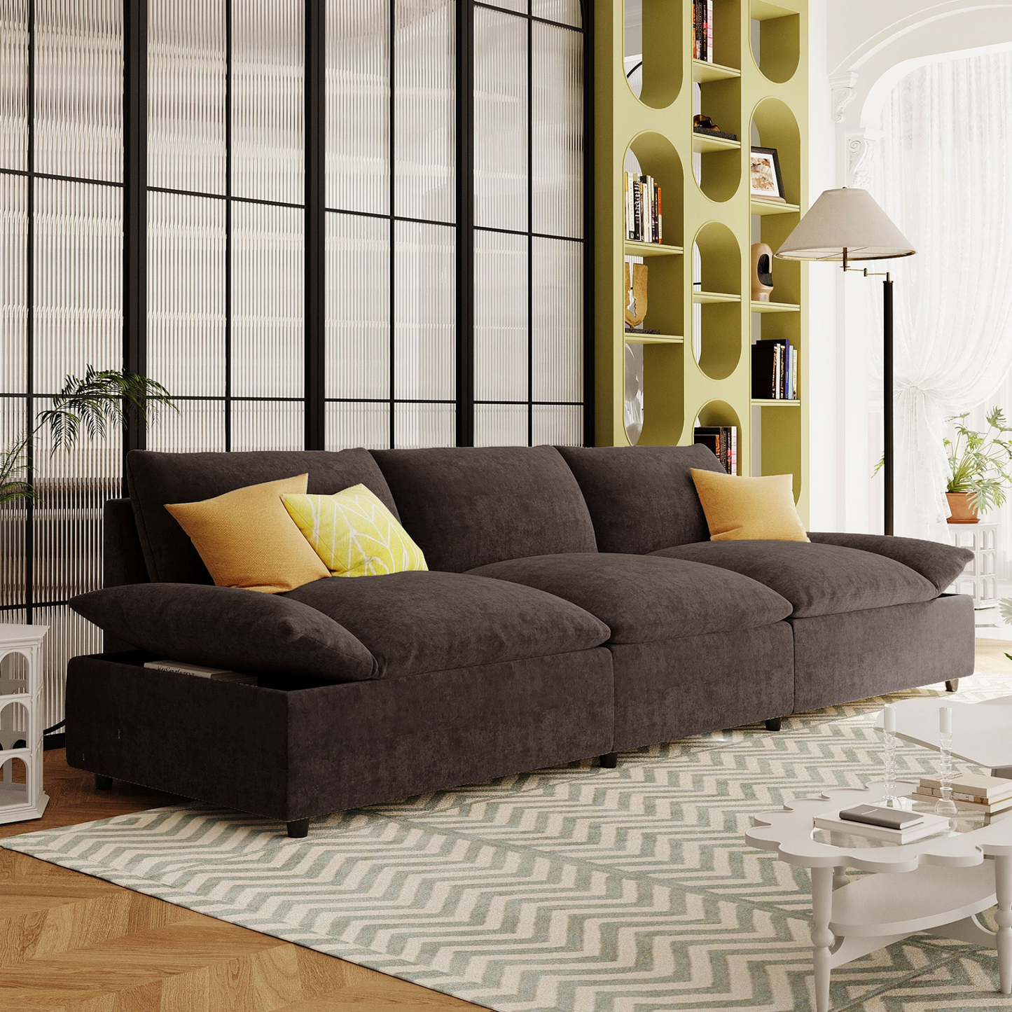 3 Seater Sofa w/2 Storage Units