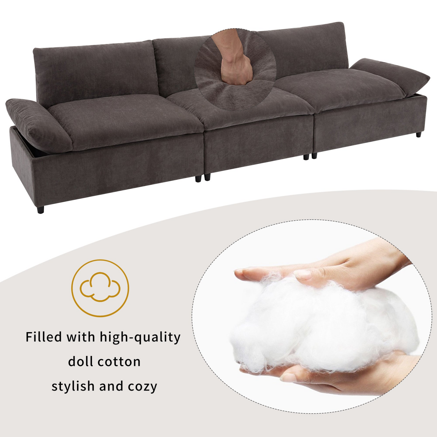 3 Seater Sofa w/2 Storage Units