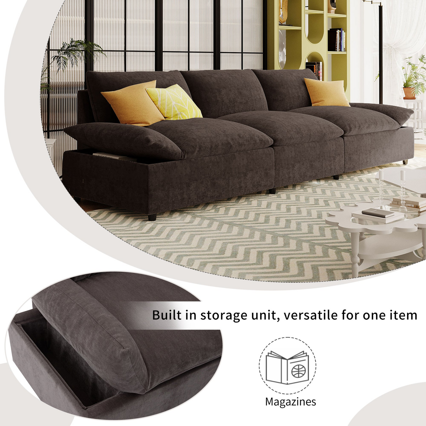 3 Seater Sofa w/2 Storage Units