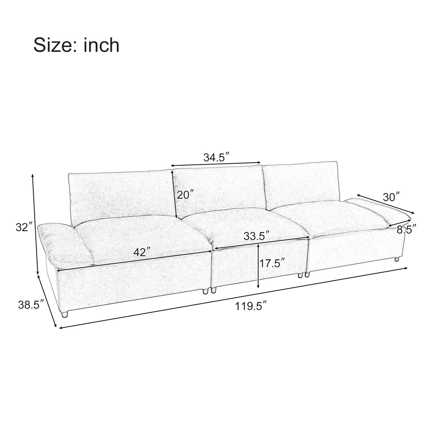 3 Seater Sofa w/2 Storage Units