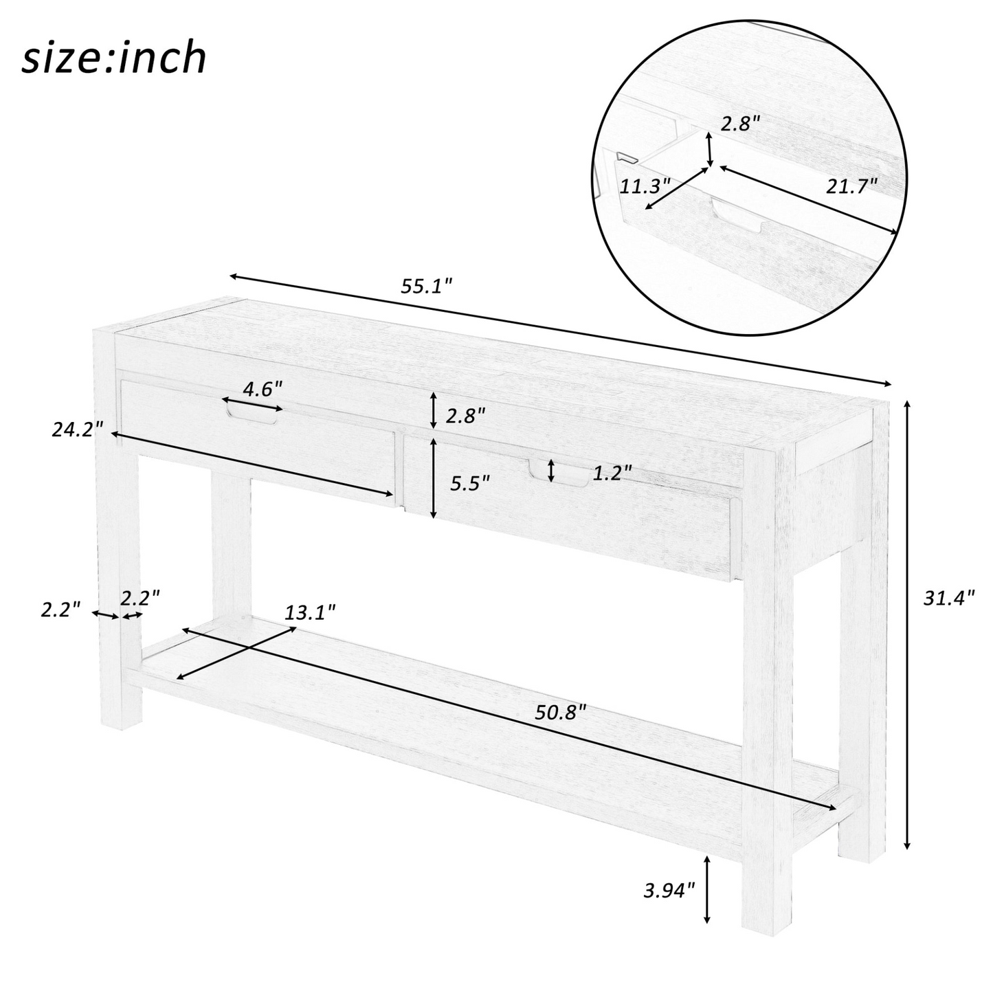 Console Table w/2 Drawers and 1 Shelf