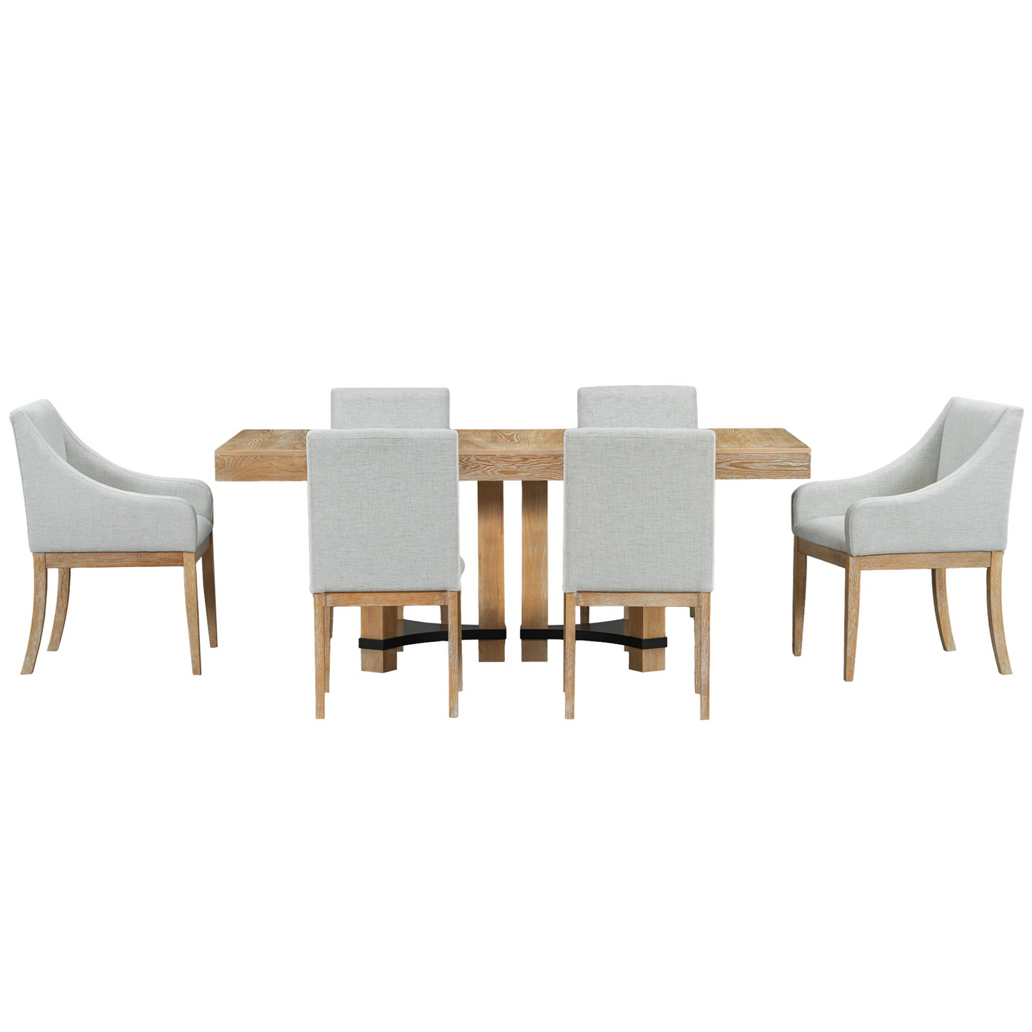 Rustic 7-Piece 76.4inch Extendable Dining Table Set with 18inch Removable Leaf, 2 Arm Chairs and 4 Armless Chairs, Natural