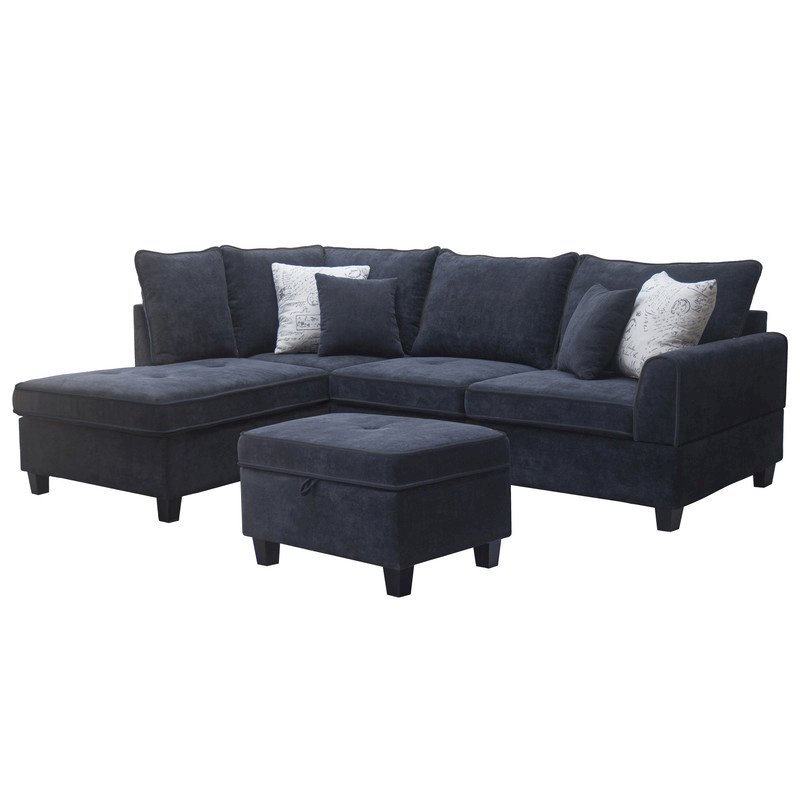 Sectional Sofa w/Left-Facing Chaise Storage Ottoman