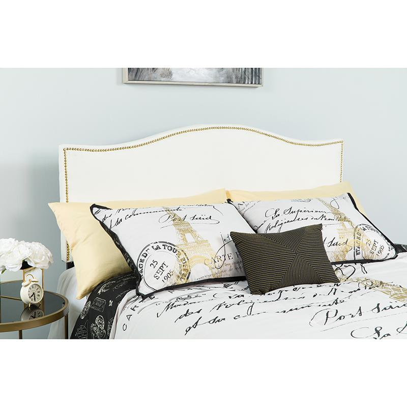 Lexington Upholstered Headboard w/Accent Nail Trim in White Fabric (Full Size)