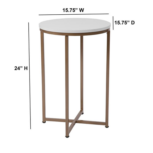 End Table - Modern White Finish Accent Table with Crisscross Brushed Gold Frame